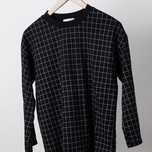 OAK + FORT Grid style long sleeve crewneck blouse - Picture 1 of 4